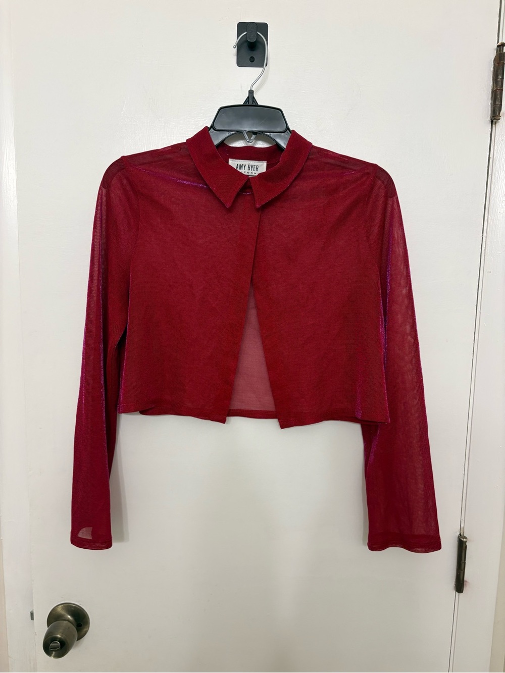 Vtg 90s Amy Byer California Red Mesh Cropped Bolero Jacket Shrug Glitter Sz 18.5